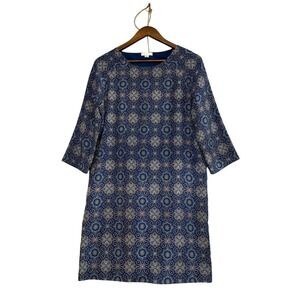 Garnet Hill Womens Shift Dress Size 6 100% Silk Geometric Nautical Cruise Beach